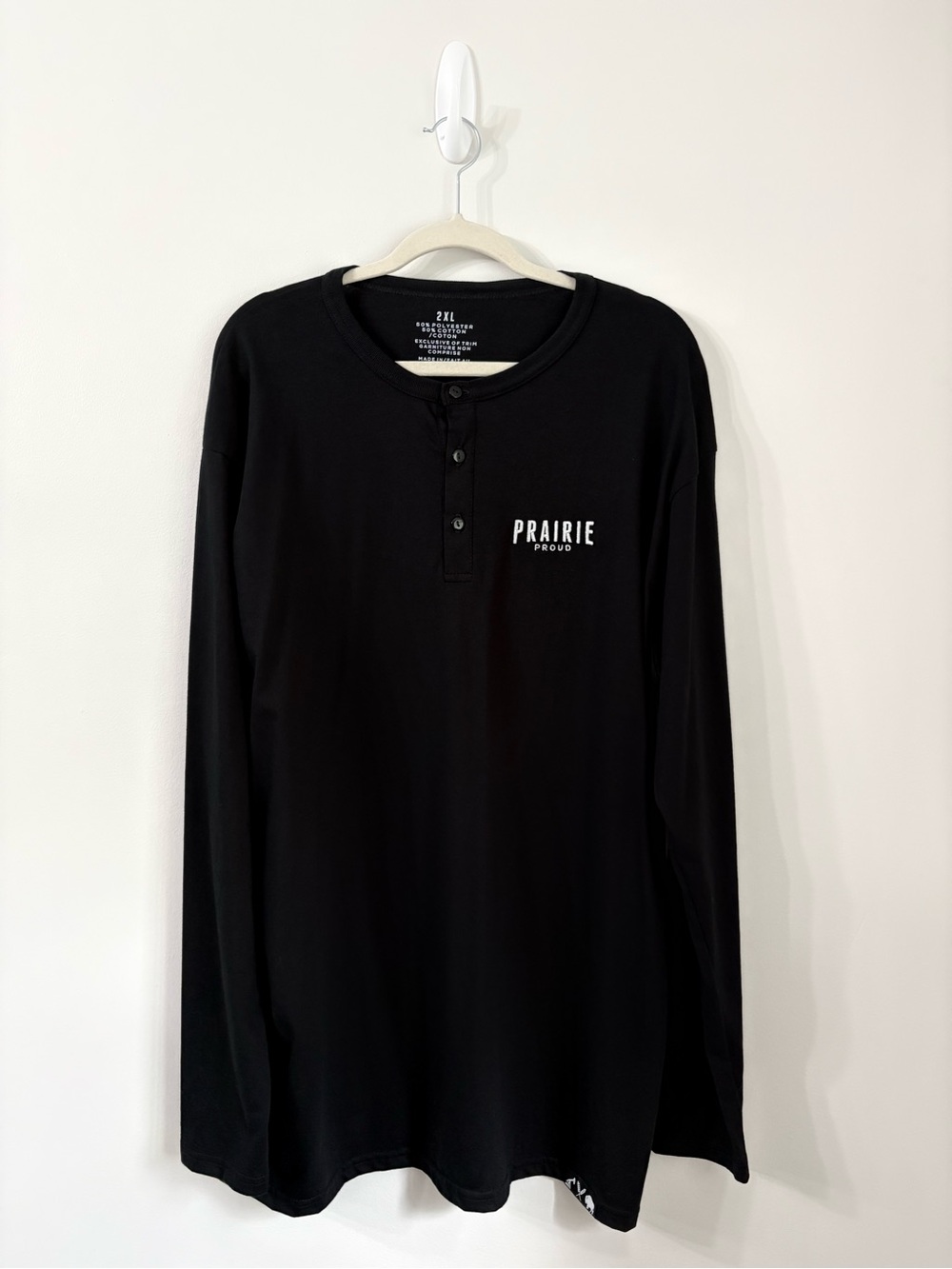 PRAIRIE PROUD Mens XXL Black Henley Embroidered Longsleeve Casual Relaxed fit